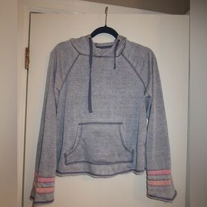 Inspired Hearts Light Gray Pullover Hoodie with Pink Stripe Cuffs